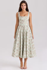 Mariabella Sage Floral Print Cotton Midi Dress