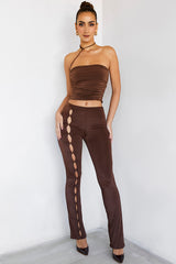 NavigateMistress Rocks  Chocolate Jersey Cutout Trousers - SALE