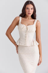 Jean Vintage Cream Cotton Broderie Anglais Peplum Top