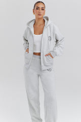 Mirage Light Grey Marl Cotton Fleece-Back Zip Through Hoodie