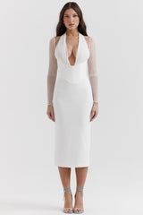 Yasmin White Plunge Midi Dress