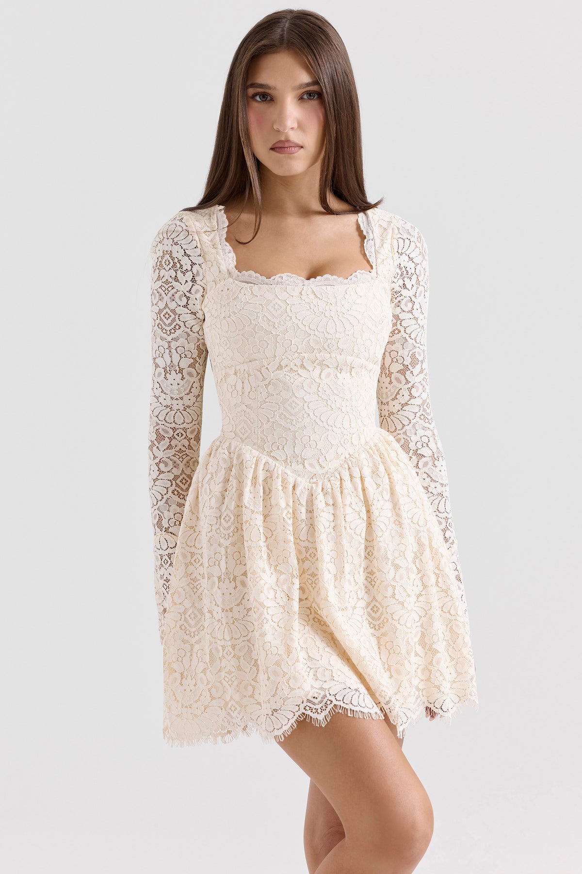 Fae Cream Lace Long Sleeve Mini Dress