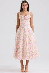 Rosalee Pink Meadow Print Cotton Bustier Sundress