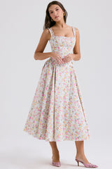 Dorothy Pale Blue Meadow Print Cotton Midi Sundress
