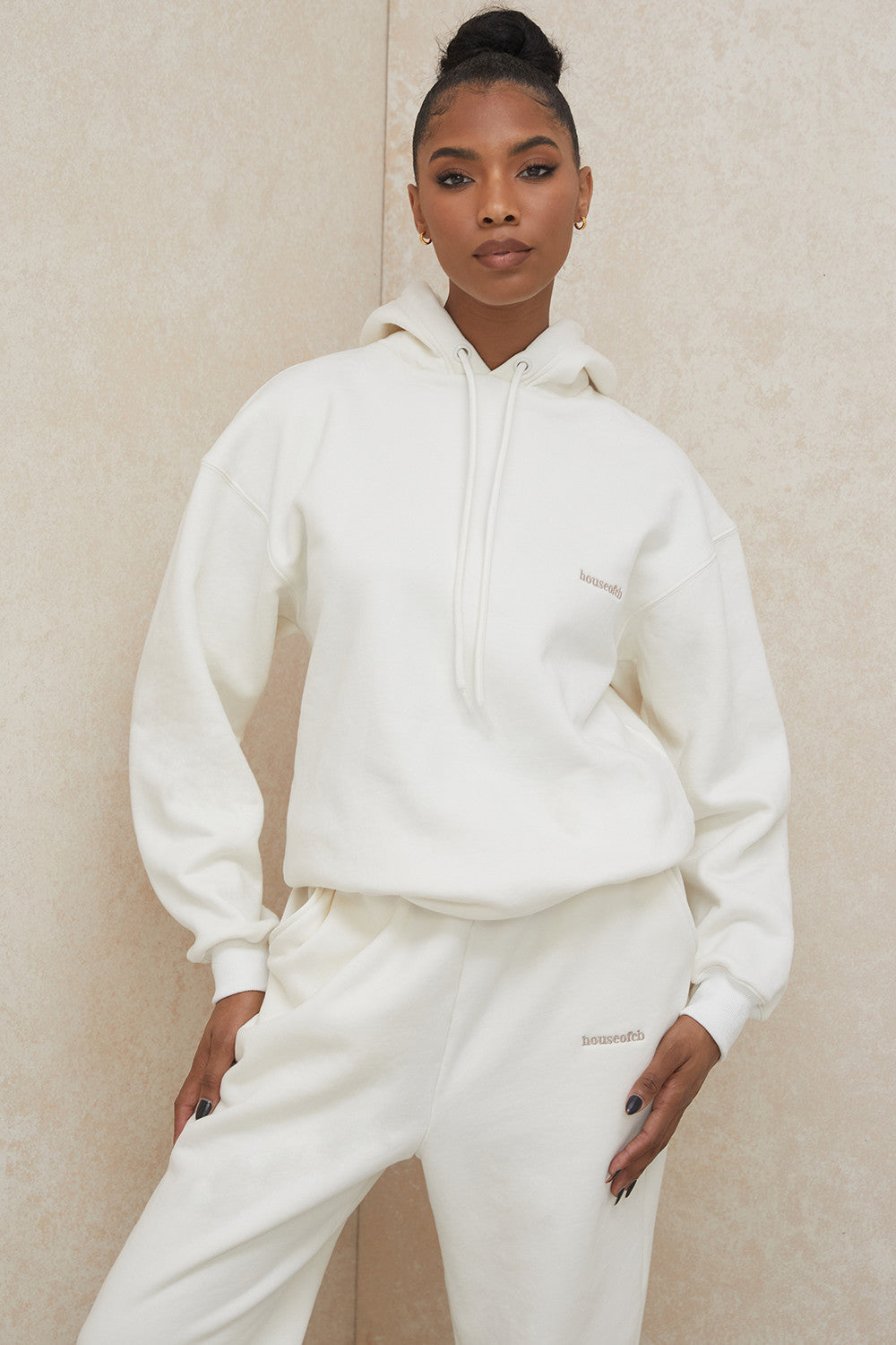 Halo Off White Cotton Fleece-Back Oversized Hoodie