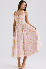 Adabella Pink Meadow Print Cotton Halter Midi Sundress