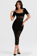 Lilla Black Openwork Knit Midi Dress