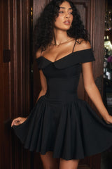 Elida Black Off Shoulder Mini Dress