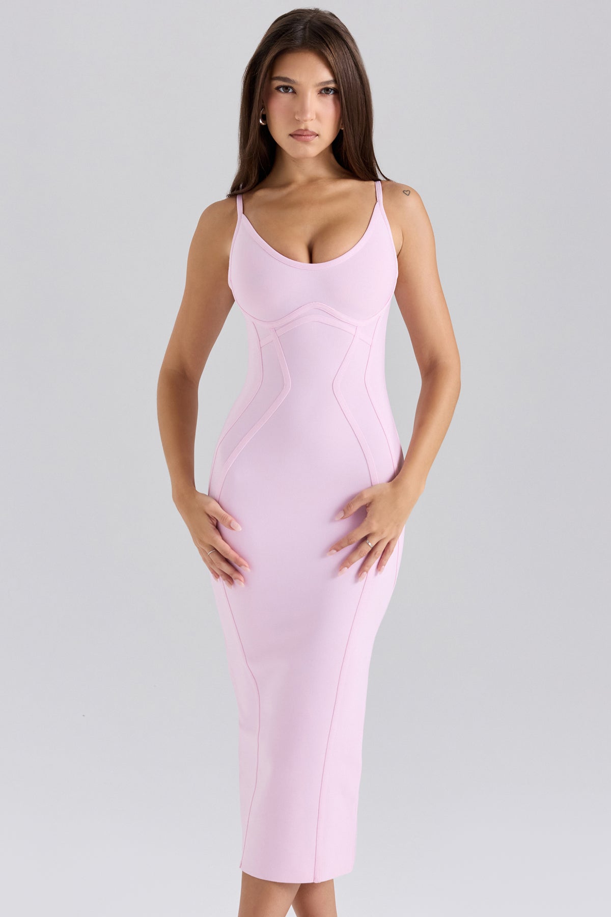The Hourglass Baby Pink Midi Bandage Dress