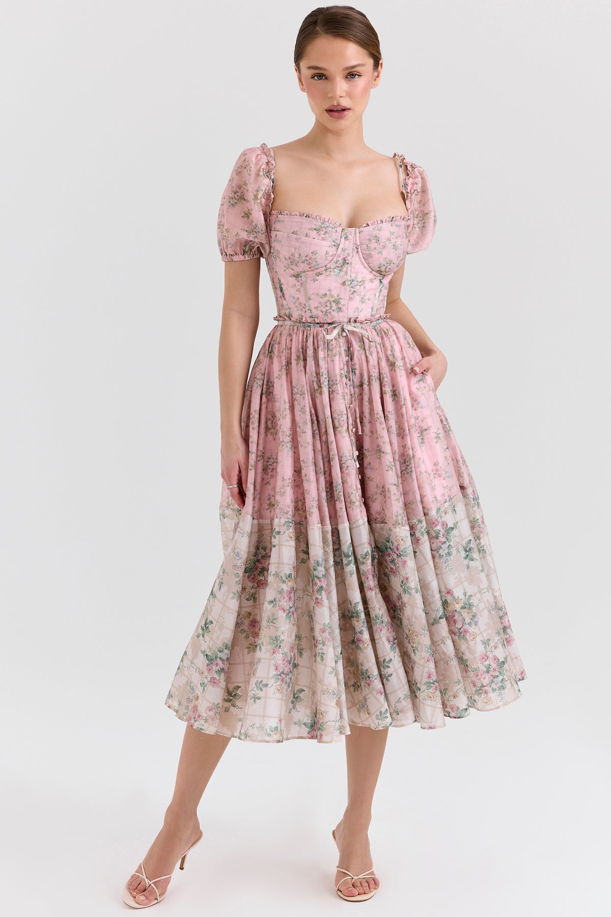 Penelope Pink Floral Chiffon Midi Dress