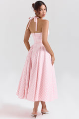 Marilyn Strawberry Shortcake Gingham Halter Midi Sundress