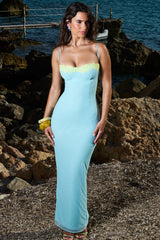 Aiza Ocean Blue Contrast Lace Maxi Dress