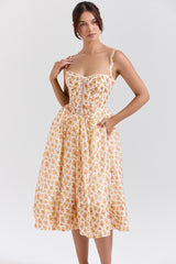 Kelly Royal Rose Print Corset Midi Sundress