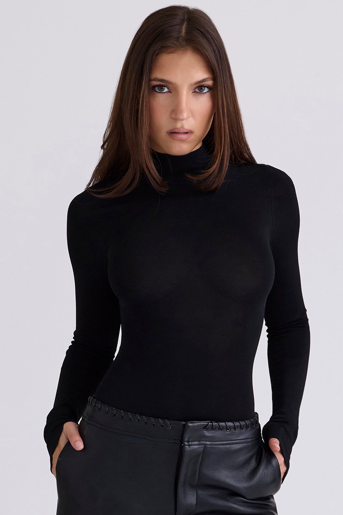 Eliena Black High Neck Long Sleeve Bodysuit