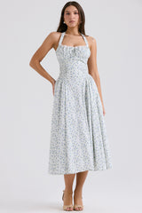 Adabella White Bluebell Print Cotton Halter Sundress
