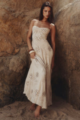 Seren Vanilla Embroidered Hand Beaded Floral Maxi Dress