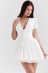Imani White Pleated Broderie Anglais Mini Dress