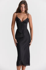Salma Black Satin Slip Dress