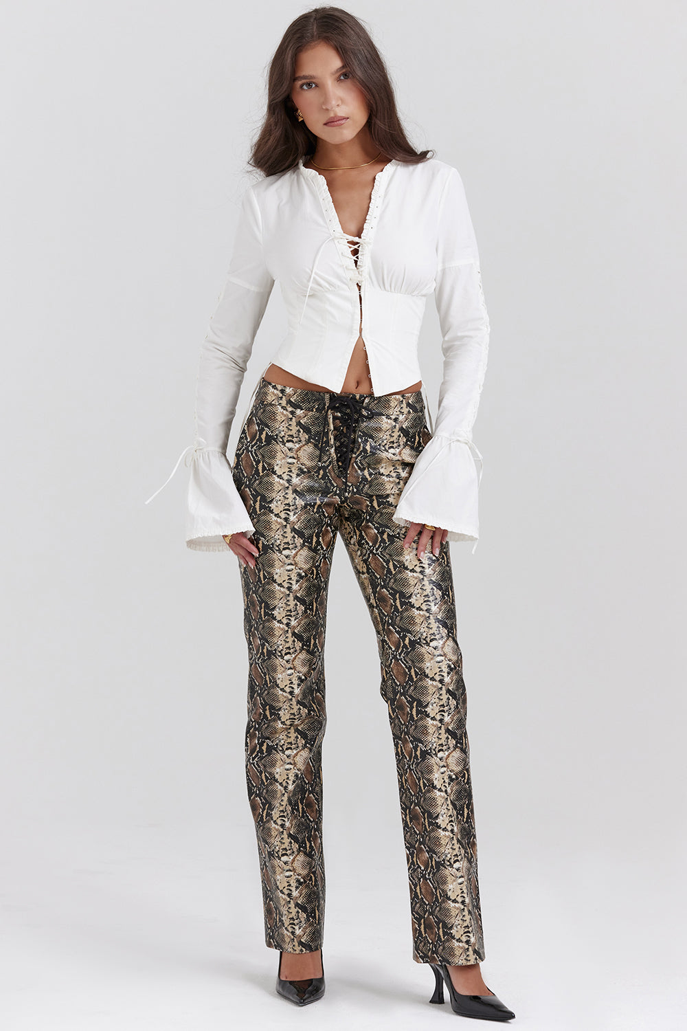 Serina Snake Print Vegan Leather Trousers