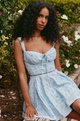 Calia Blue Floral Print Stretch Cotton Mini Dress