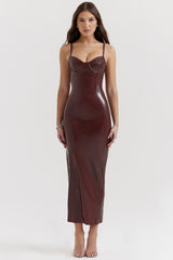 Maura Chocolate Latex Midi Dress