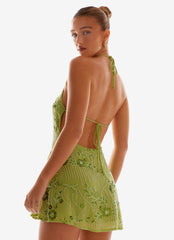 Leo Beaded Mini Dress - Green
