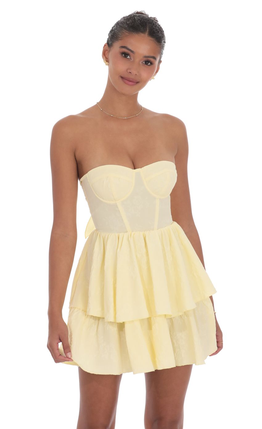 Jacquard Corset Mini Dress in Yellow