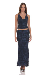 Floral Cowl Neck Halter Top in Navy